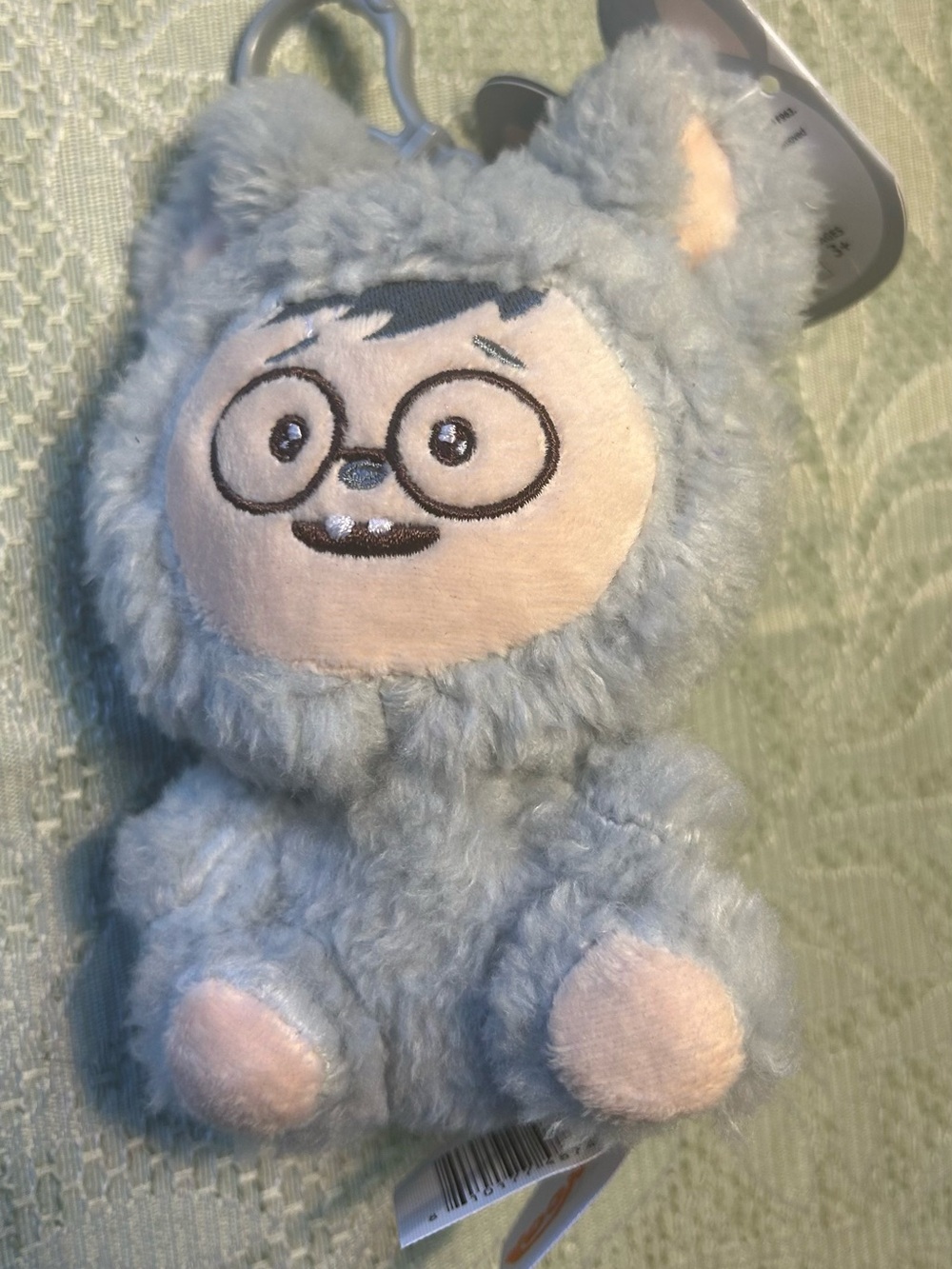 Plush Blue Character Clip-On Toy Keychain with Glasses